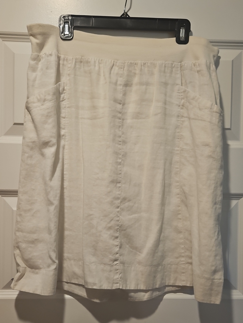 Eileen Fisher White A-Line Linen-Blend Skirt with Pockets